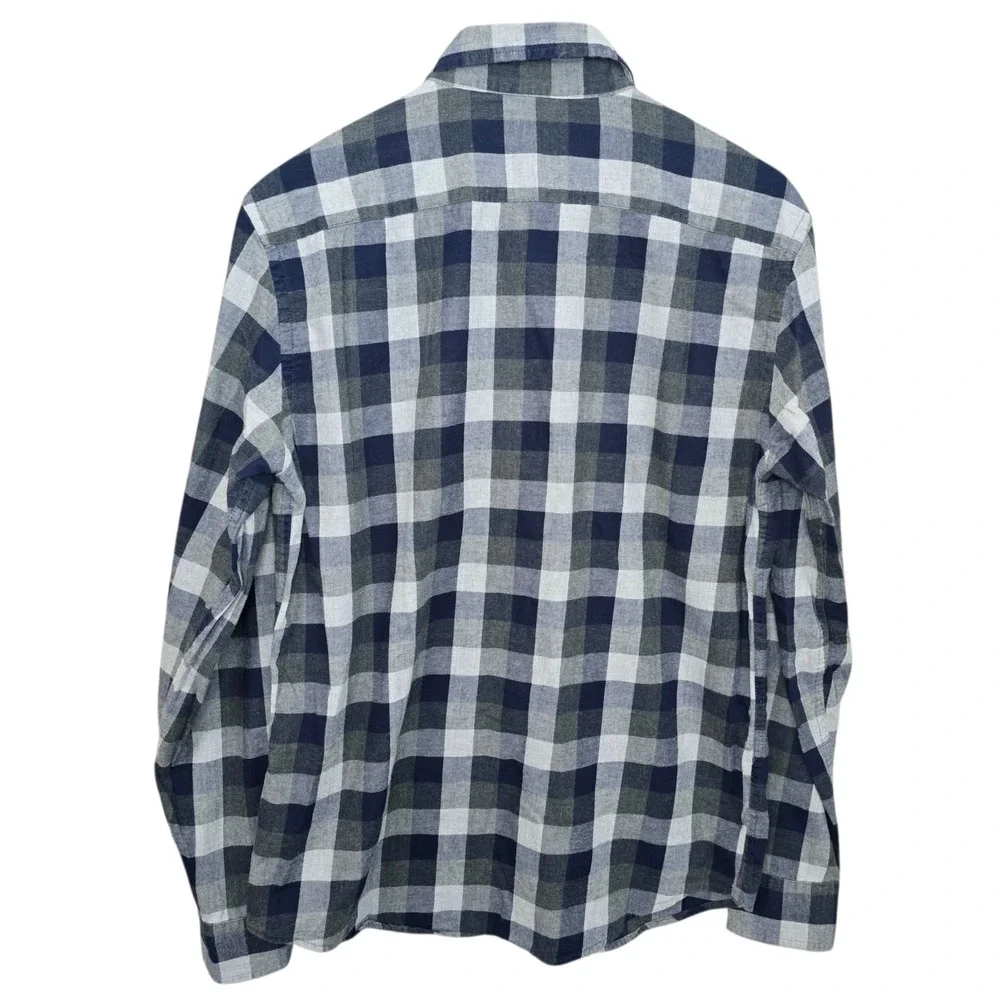 Banana Republic Shirt Mens Medium Gray Blue Button Up Check Untucked Fit Flannel